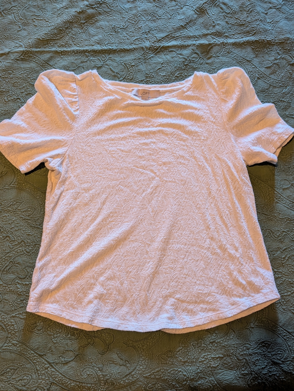 LOFT Short Sleeve Textured Puff Shoulder Tee in White